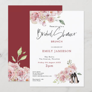 Summery Pink Flowers Stilletto Shoes Bridal Shower Invitation