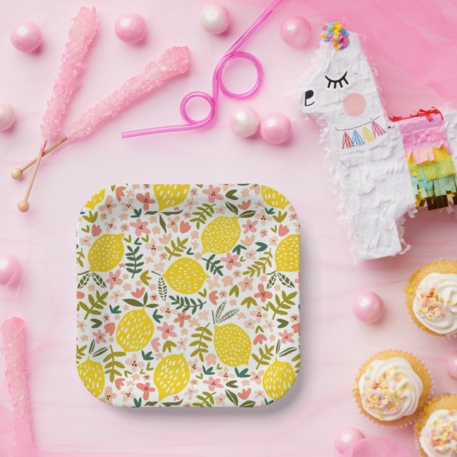 Summery Pink Lemonade Flower Paper Plate (Party)
