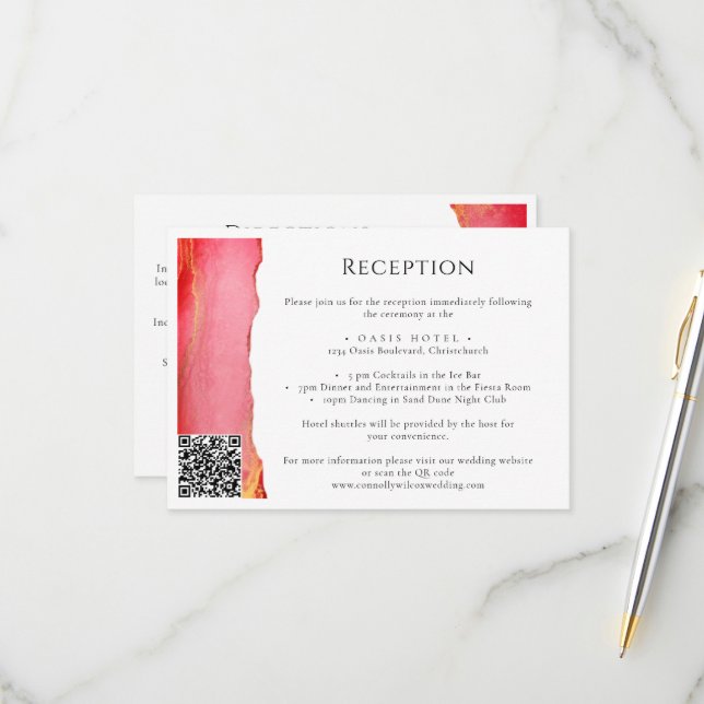 Summery Pink Wedding Information Card (Front/Back In Situ)