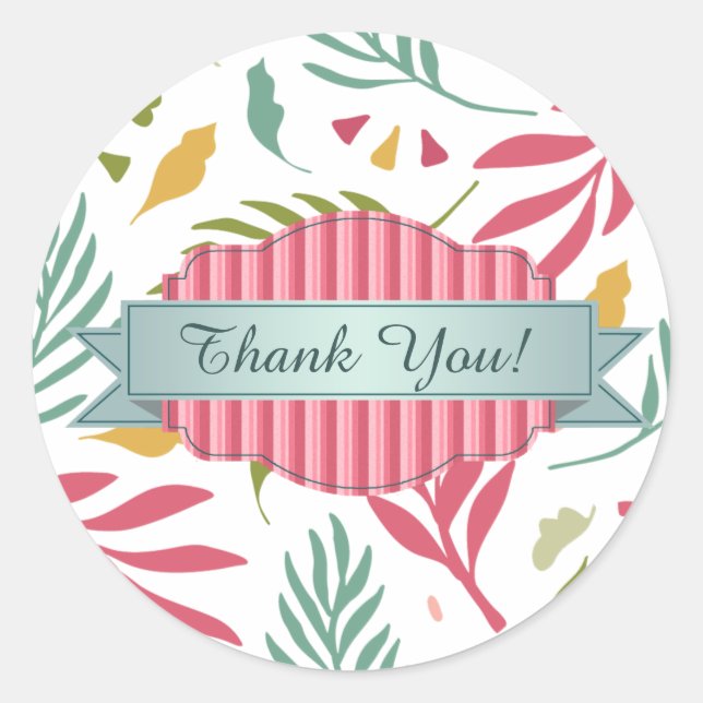 Summery Scattered Leaf Pattern ID387 Classic Round Sticker (Front)