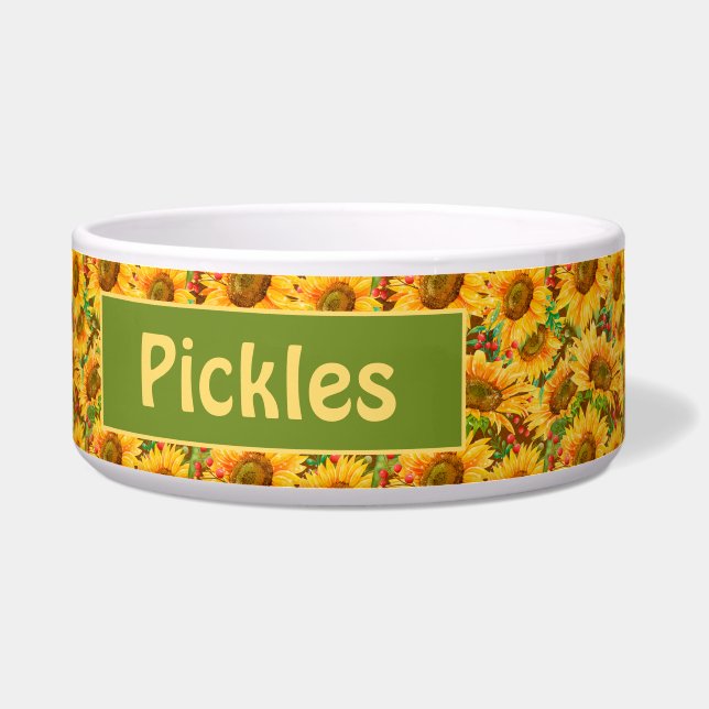 Summery Sunflowers Ceramic Pet Bowl (Front)
