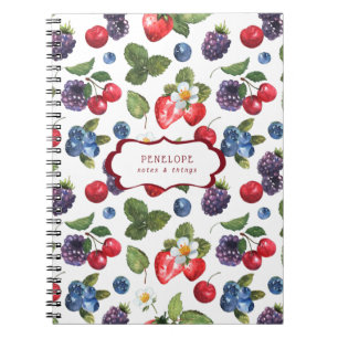 Summery Sweet Berry Pattern   Monogram Notebook