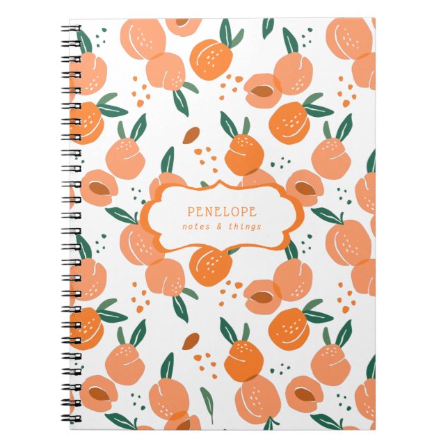 Summery Sweet Peach Pattern | Monogram Notebook (Front)