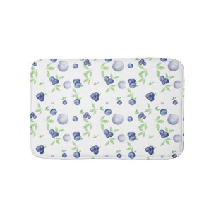 Summery Watercolor Blueberry Bath Mat