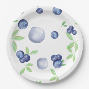 Summery Watercolor Blueberry Paper Plate