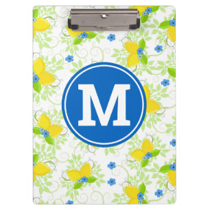 Summery White and Yellow Lemons Floral Pattern Clipboard