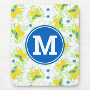 Summery White and Yellow Lemons Floral Pattern Mouse Pad