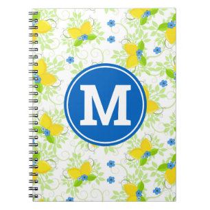 Summery White and Yellow Lemons Floral Pattern Notebook