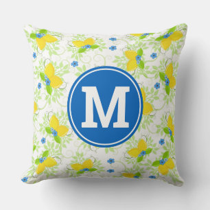 Summery White and Yellow Lemons Floral Pattern Throw Pillow