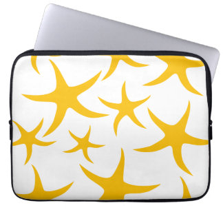 Summery Yellowy-Orange Starfish Pattern. Laptop Sleeve