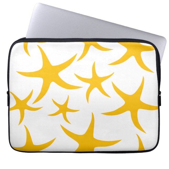 Summery Yellowy-Orange Starfish Pattern. Laptop Sleeve (Front)
