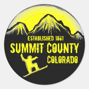 Summit County Colorado yellow snowboard stickers