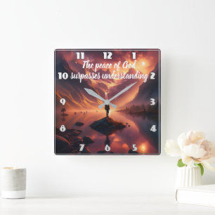 Summit Serenity: Man Overlooking Mountain Lake Square Wall Clock