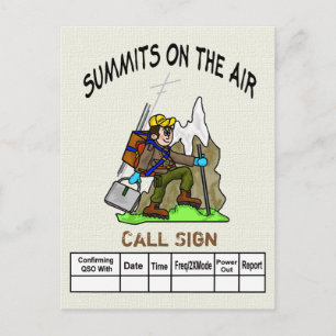 Summits On The Air Cartoon Hiking Ham QSL Card