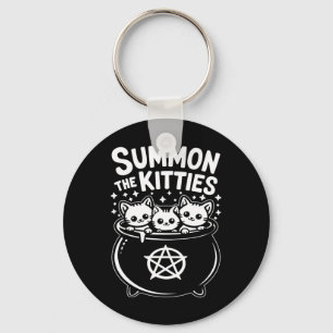 Summon The Kitties Cute Witches Cauldron Halloween Keychain