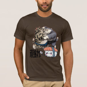 Sumo Cats Fight for Sushi Kawaii Japanese T-Shirt