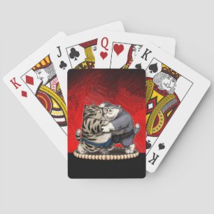 Sumo Cats with Fiery Background Playing Cards