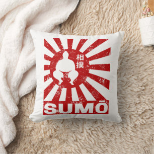 Sumo Retro Wrestler Japanese Vintage Design Throw Pillow