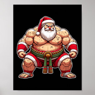 Sumo Santa Japanese Wrestler Japan Cool Christmas Poster