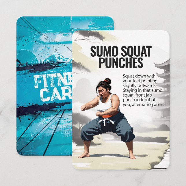 Sumo Squat Punches Fitness Card with Blue Backing (Front/Back)