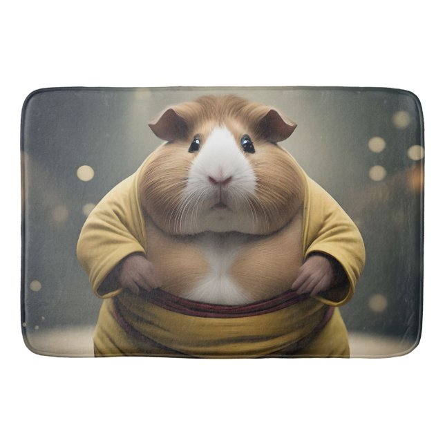 "Sumo Squeakdown: The Mighty Guinea Pig Wrestler" Bath Mat (Front)
