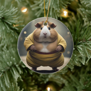 "Sumo Squeakdown: The Mighty Guinea Pig Wrestler" Ceramic Ornament