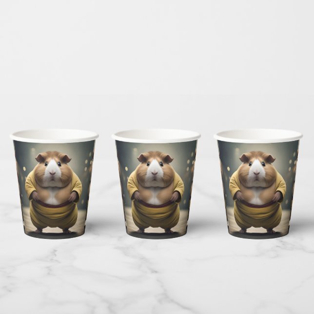"Sumo Squeakdown: The Mighty Guinea Pig Wrestler" Paper Cups (Multi)