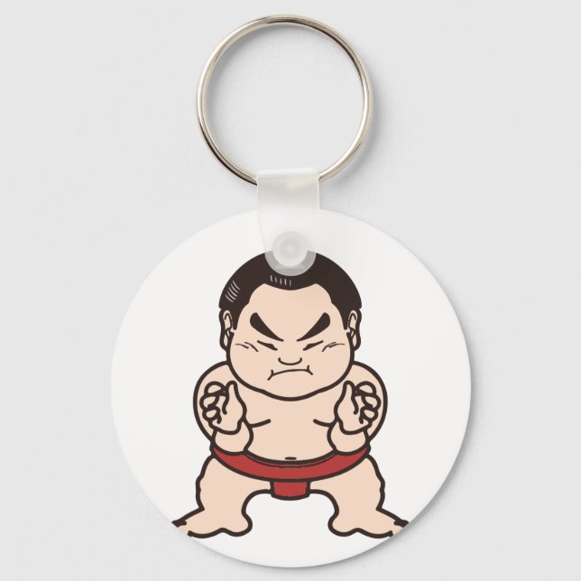 Sumo Wrestler Cartoon Japan Japanese Wrestling Keychain (Front)