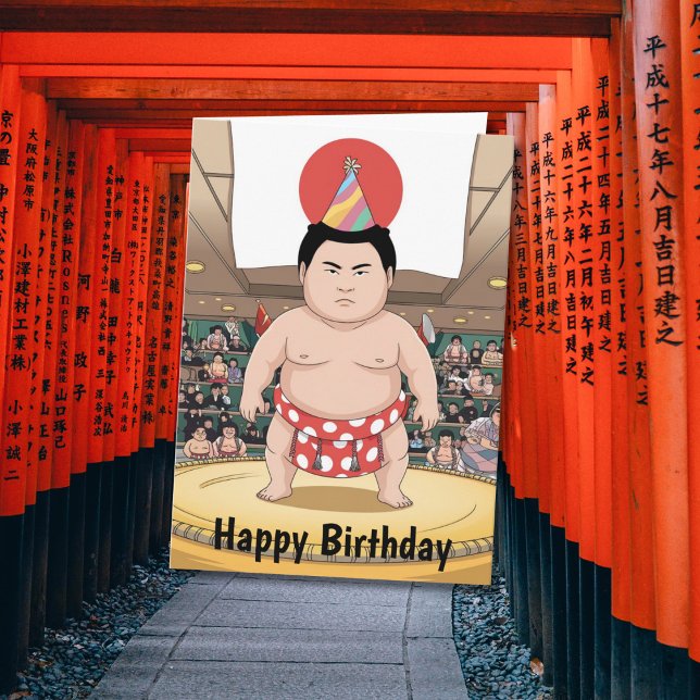 Sumo wrestler in dohy japanese flag card (Creator Uploaded)