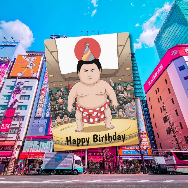 Sumo wrestler in dohy japanese flag postcard (Creator Uploaded)