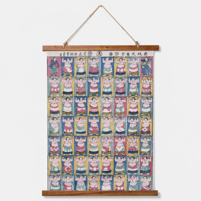 "Sumo Wrestlers Wood-Topped Wall Tapestry" Hanging Tapestry (Front)
