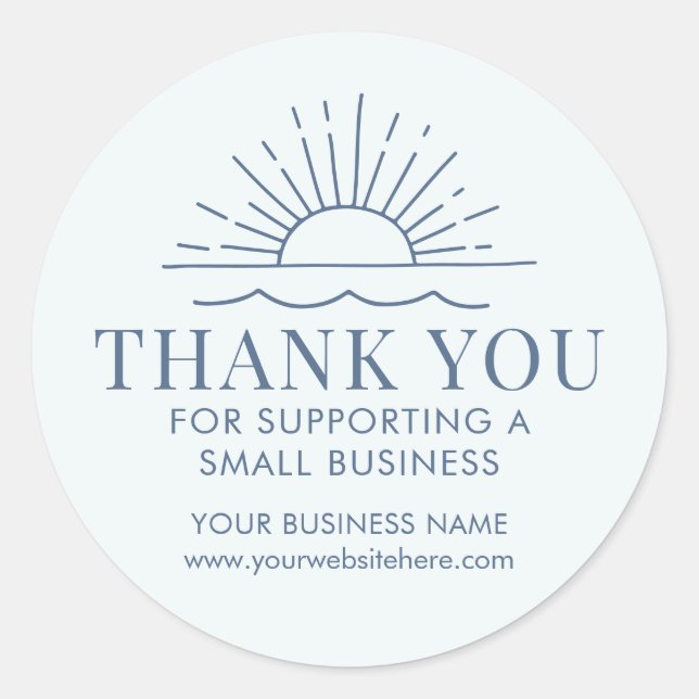 Sun and Beach Wave Modern Small Business Thank You Classic Round Sticker (Front)