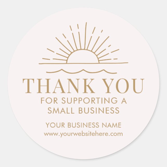 Sun and Beach Wave Modern Small Business Thank You Classic Round Sticker (Front)