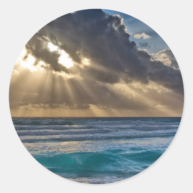Sun and Clouds Classic Round Sticker (Front)