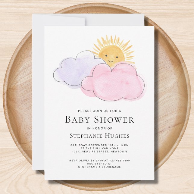 Sun And Clouds Girls Baby Shower  Invitation (Creator Uploaded)