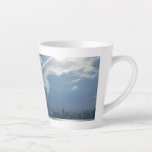 Sun and Clouds Over Water and City Latte Mug