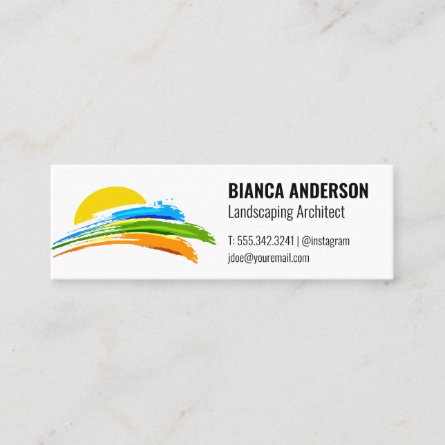 Sun and Coloured Paint Brush Mini Business Card (Front)