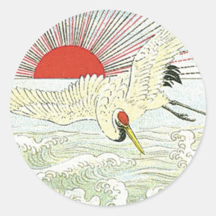 Sun And Crane Bird Vintage Japanese Silk Label