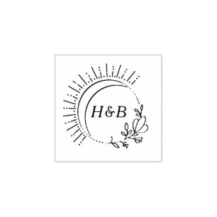 Sun and Flowers Monogram Rubber Stamp