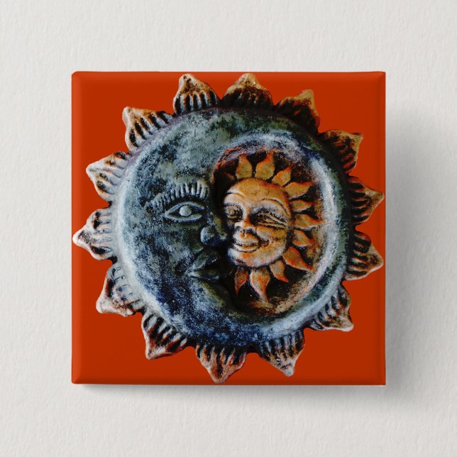 Sun and moon 2 inch square button (Front)