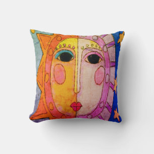 Sun and Moon Abstract Art Throw Pillow