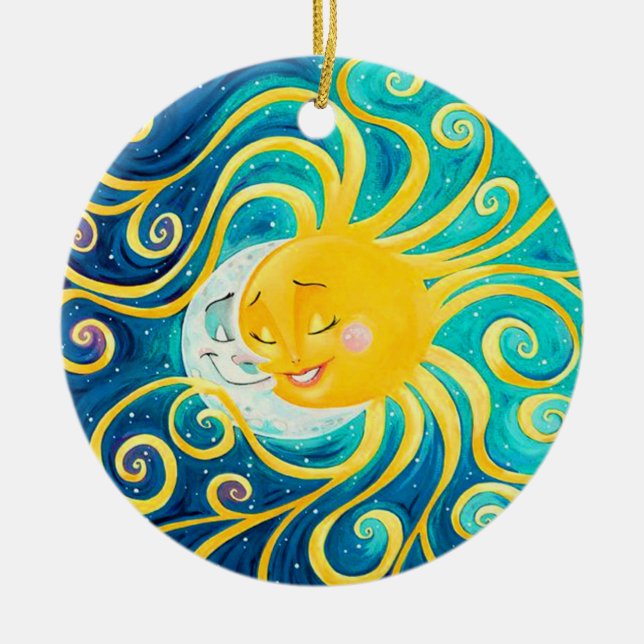 SUN AND MOON AND STARS ART CUPS CERAMIC ORNAMENT (Front)