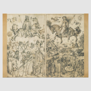 SUN AND MOON Antique Black White Astrology Drawing Tissue Paper