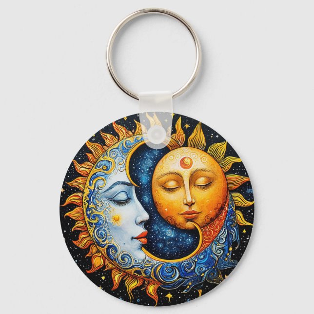 Sun and Moon Artistic Illustration Keychain (Front)