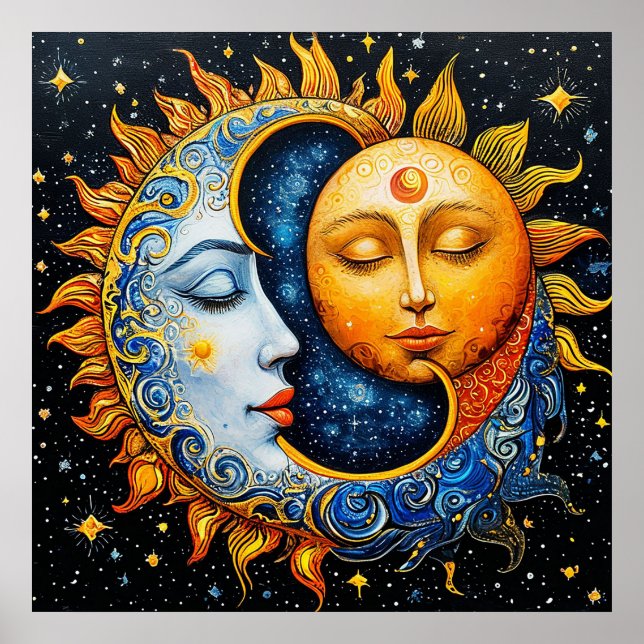 Sun and Moon Artistic Illustration Poster (Front)