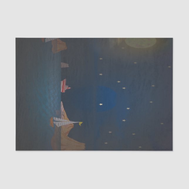 Sun and moon behind boats tissue paper (Front)