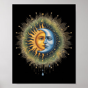 Sun And Moon Celestial Boho Mystical Hippie 90s Poster