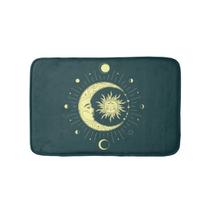 Sun and moon celestial design with moon phases  bath mat