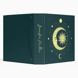 Sun and moon celestial design with moon phases binder