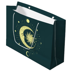 Sun and moon celestial design with moon phases large gift bag